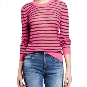 Veronica Beard Dean Pink Stripe Crew Linen Sweater A35